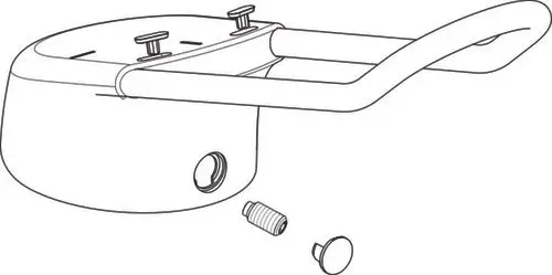 Produktbild eines Ideal Standard Klinikgriffs mit Halterung. Der Griff zeigt eine einfache Konstruktion, mit Schrauben und einem Montageelement abgebildet.